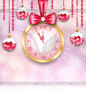 New year Background with Christmas Balls and Clock - vector EPS clipart