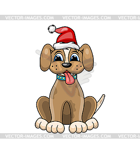 Christmas Dog Portrait in Red Santa Hat. Character - vector image