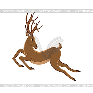 Cute Deer Cartoon Running. Reindeer Moving. - vector image