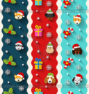 Set Seamless Vertical Wallpaper with Heads Dogs - vector clip art