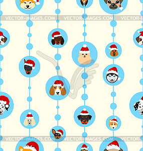 Seamless Wallpaper with Heads Dogs in Santa Hats fo - vector clipart