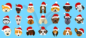 Set Different Breeds of Dogs in Hats of Santa Claus - vector image