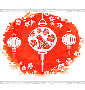 Watercolor Frame with Lanterns and Earthen Dog, - vector clipart