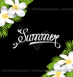 Summer Border with Frangipani Flowers and Green - color vector clipart