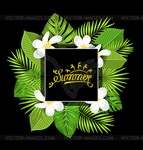 Summer Card with Frangipani Flowers and Green - vector clip art