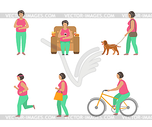 Combating Obesity Through Sports. Fat Woman - vector image