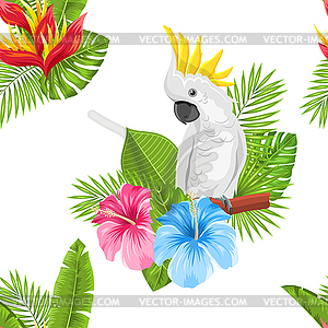 Seamless Exotic Pattern with Parrot Cockatoo and - color vector clipart