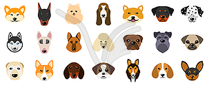 Set Heads of Dogs, Collection Different Breeds of - vector image