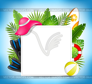 Tropical Summer Design Card Template with Beach - vector clip art