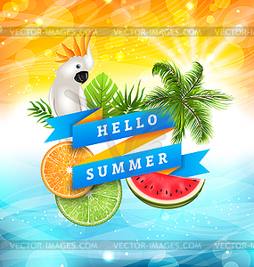 Summer Funny Poster Design with Parrot Cockatoo, - vector image