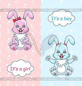 Поздравительная открытка для младенцев с кроликами Мальчик и - векторный клипарт / векторное изображение