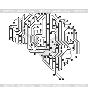 Stylized Brain. Circuit Board Texture, Electricity - vector image