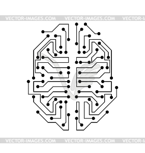 Stylized Brain. Circuit Board Texture, Electricity - vector clipart