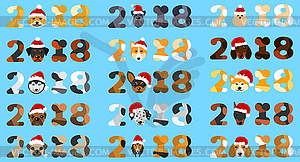 Set Different Breeds of Dogs in Hats of Santa Claus - vector clipart