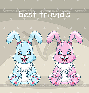 Smiling Rabbits - Best Friends, Boy and Girl, - vector clipart