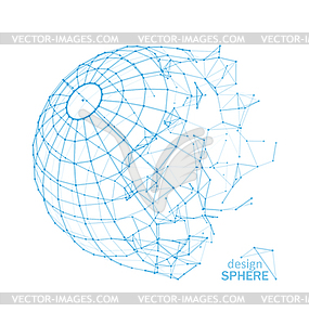 Broken Wireframe Sphere. Fractured Geometric Form. - vector clipart