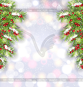 Christmas Background with Fir Tree Branches, Glowin - vector image