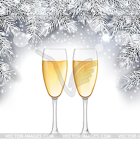 Champagne Glass, Christmas Background with Silver - vector clip art