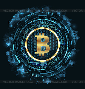 Golden Bitcoin Digital Currency, Futuristic Money. - vector clipart