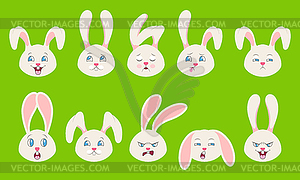 Heads of Rabbit with Different Emotions - - vector clip art