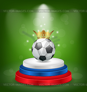 Football Ball with Golden Crown on Podium in - vector clip art