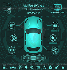 Scanning Car, Analysis and Diagnostics Vehicle, - vector clipart