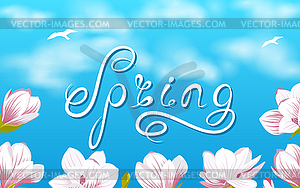 Spring Background with Beautiful Magnolia Flowers, - vector clipart