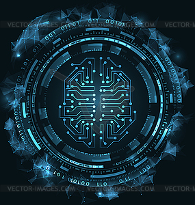 Conceptual Circuit Brain with HUD Elements. UI, - vector image