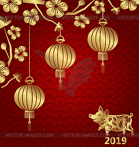 Happy Oriental Card для китайского Нового года 2019, - векторное графическое изображение