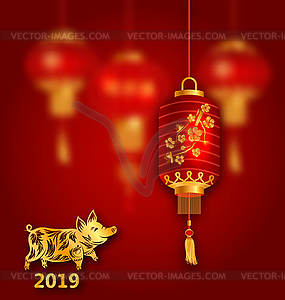 Happy Oriental Card для китайского Нового года 2019, - векторный клипарт Royalty-Free