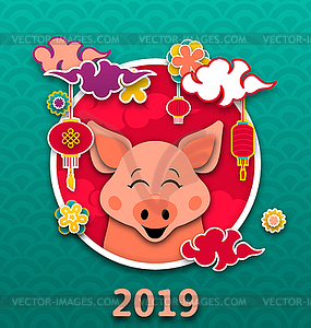 Happy Oriental Card для китайского Нового года 2019, - клипарт в формате EPS