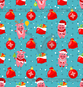 Seamless Pattern with Cartton Pigs, Christmas Bag, - vector EPS clipart