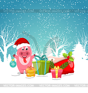 Smiling with Christmas Gift-Boxes. Winter Nature - vector clipart