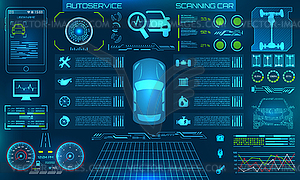 Hardware Diagnostics Condition of Car, Scanning, - vector clipart