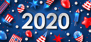 New Year 2020 with National Colors of USA American - vector clip art