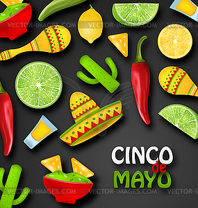 Поздравительная открытка с набором мексиканских красочных символов для - изображение в векторе / векторный клипарт