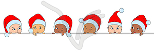 Set Christmas Funny Children of Different Races, - vector image