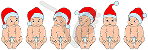 Set Christmas Children, Babies in Santa Hats. - vector image