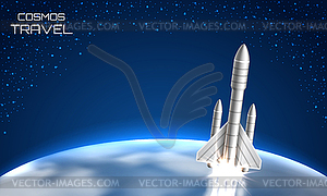 Cosmos Travel Background with Spacecraft (Space - vector image