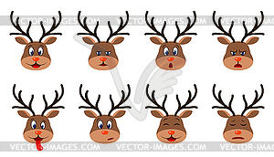 Heads of Deer with Different Emotions - Smiling, - vector image