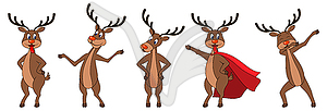 Set Cartoons Deers in Different Poses, Reindeers - vector clipart