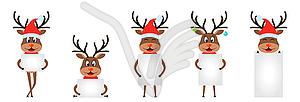 Set Funny Deers with Sheets of Papers, Christmas - royalty-free vector image