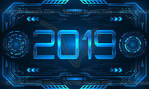 HUD UI Futuristic Frame with Text 2019, Happy New - vector EPS clipart