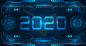 HUD UI Futuristic Frame with Text 2020, Happy New - vector clipart