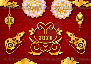 Happy Chinese New Year 2020 with Golden Rat - vector clip art