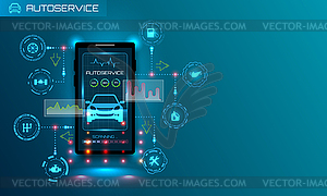 Hardware Diagnostics Condition of Car, Scanning, - vector clipart