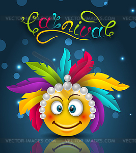 Happy Carnival Festive Lettering, Smile Emoji with - vector clipart