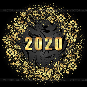 2020 Text, Golden Shimmer Design with Light - vector image