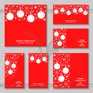 Christmas snowflakes and balls red card and banner - vector image