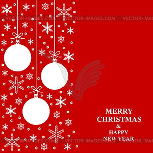 Christmas white snowflakes and balls card vertical - color vector clipart